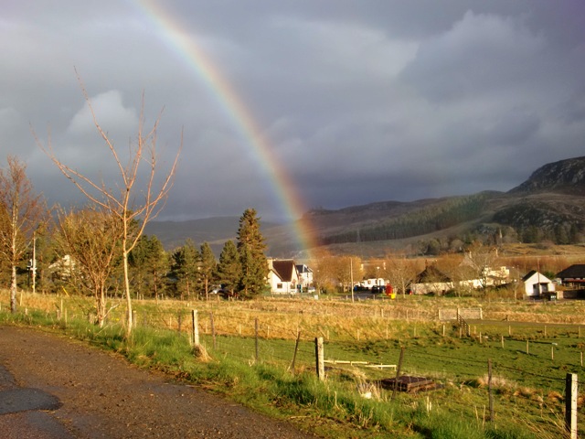Laggan with a rainbow overhead